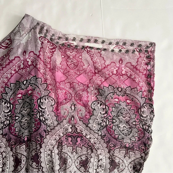 New Cache One Shoulder 100% Silk Embellished Top Paisley Print Size Small Beaded - Picture 6 of 16